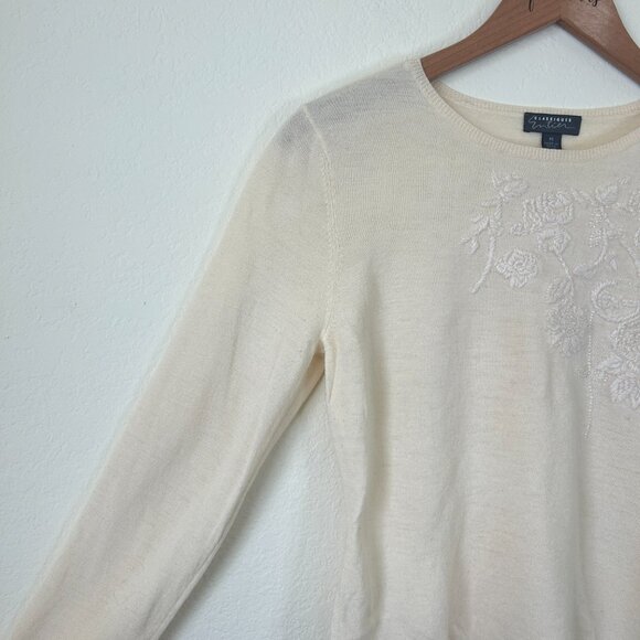 Classiques Entier Sweater Womens Medium Ivory White Wool Embroidered Beaded M - Picture 3 of 8